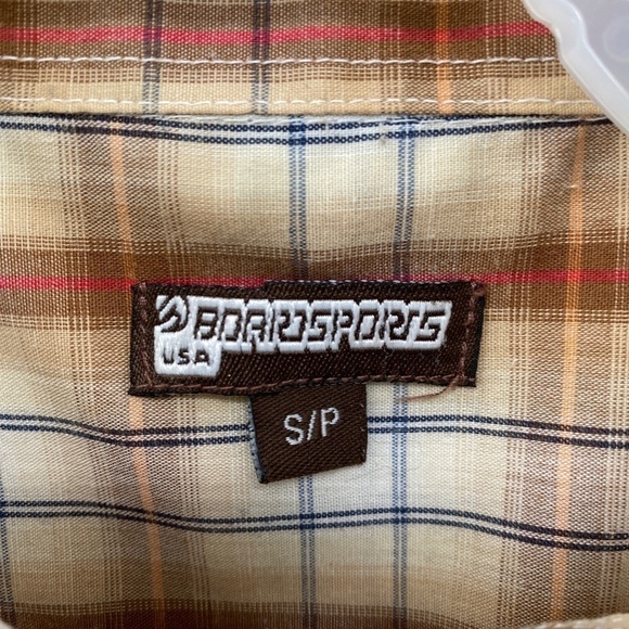 🎁5/$25 BoardSport Shirt Men's Small Button Up Short Sleeve Brown Blue Plaid - Picture 6 of 12